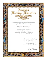 an american marriage certificate with an ornate frame